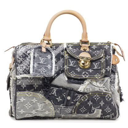 Exclusive Louis Vuitton Denim Patchwork Speedy 30 — Front View