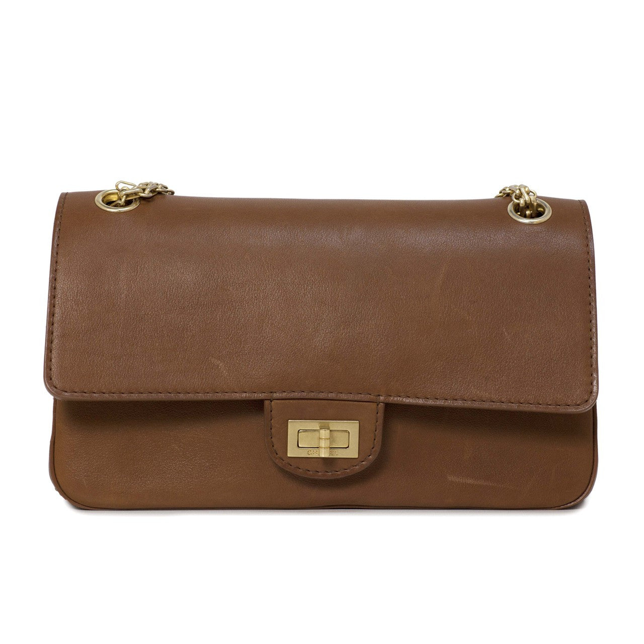 Exclusive Chanel Brown Smooth Leather 2.55 Nude Bag — Front View