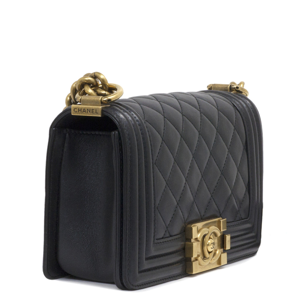 Exclusive Chanel Black Quilted Lambskin Small Boy Bag — Top View