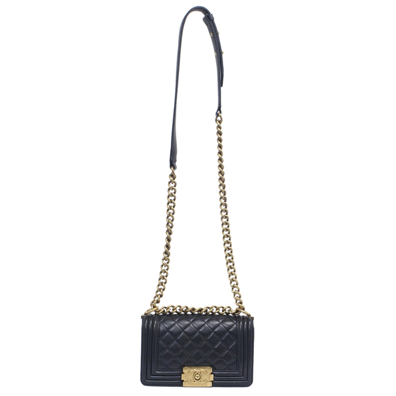 Exclusive Chanel Black Quilted Lambskin Small Boy Bag — Front View
