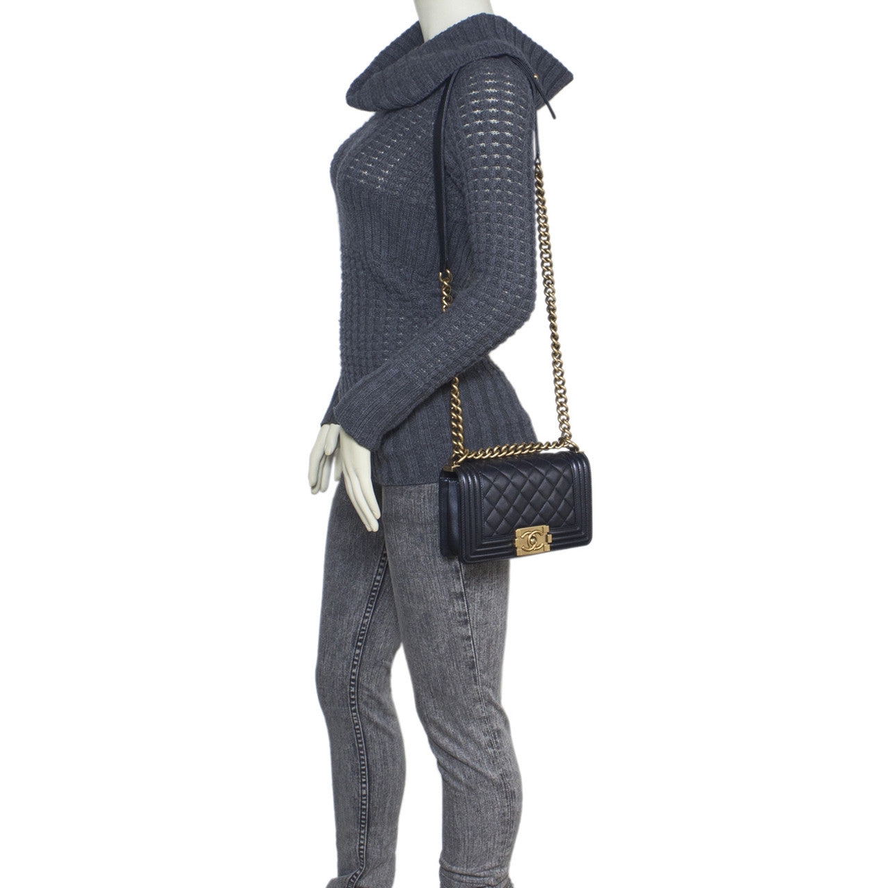 Exclusive Chanel Black Quilted Lambskin Small Boy Bag — Back View