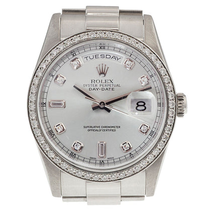 Exclusive Rolex Day Date President Platinum Watch 118346 — Front View