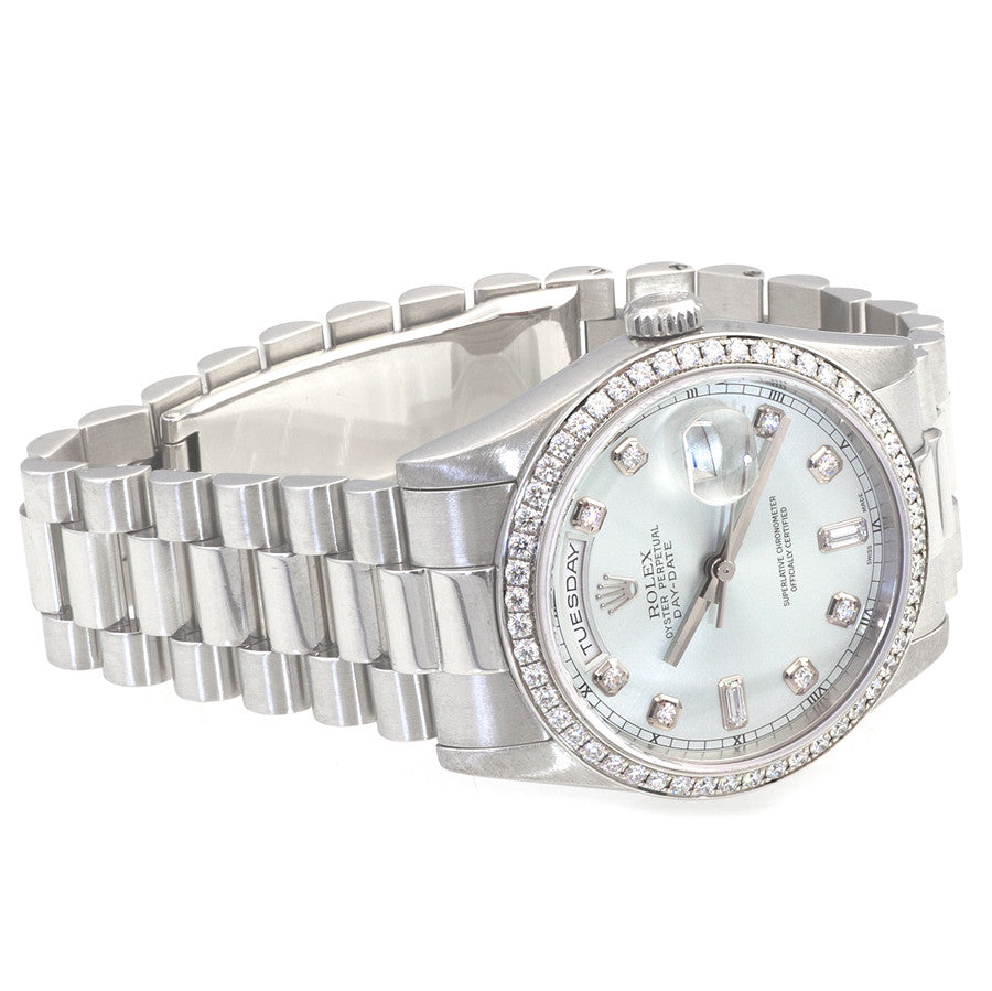Exclusive Rolex Day Date President Platinum Watch 118346 — Detail View