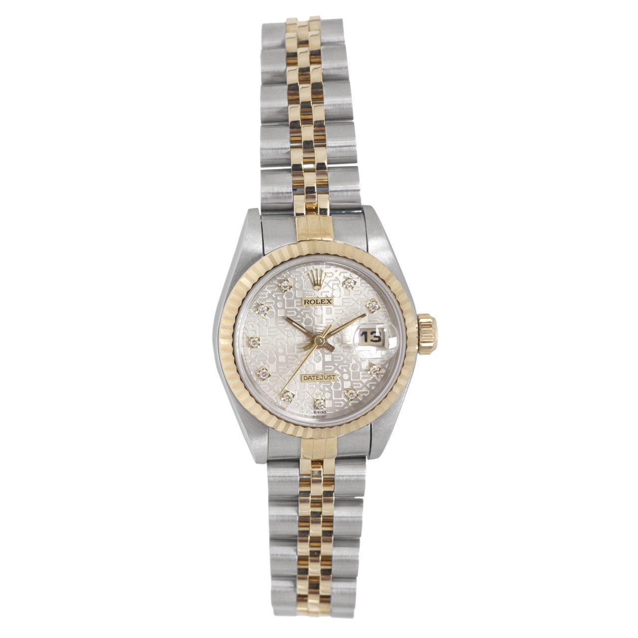 Exclusive Rolex 18K & Stainless Steel Jubilee Diamond Dial Ladies Datejust 69173 — Front View