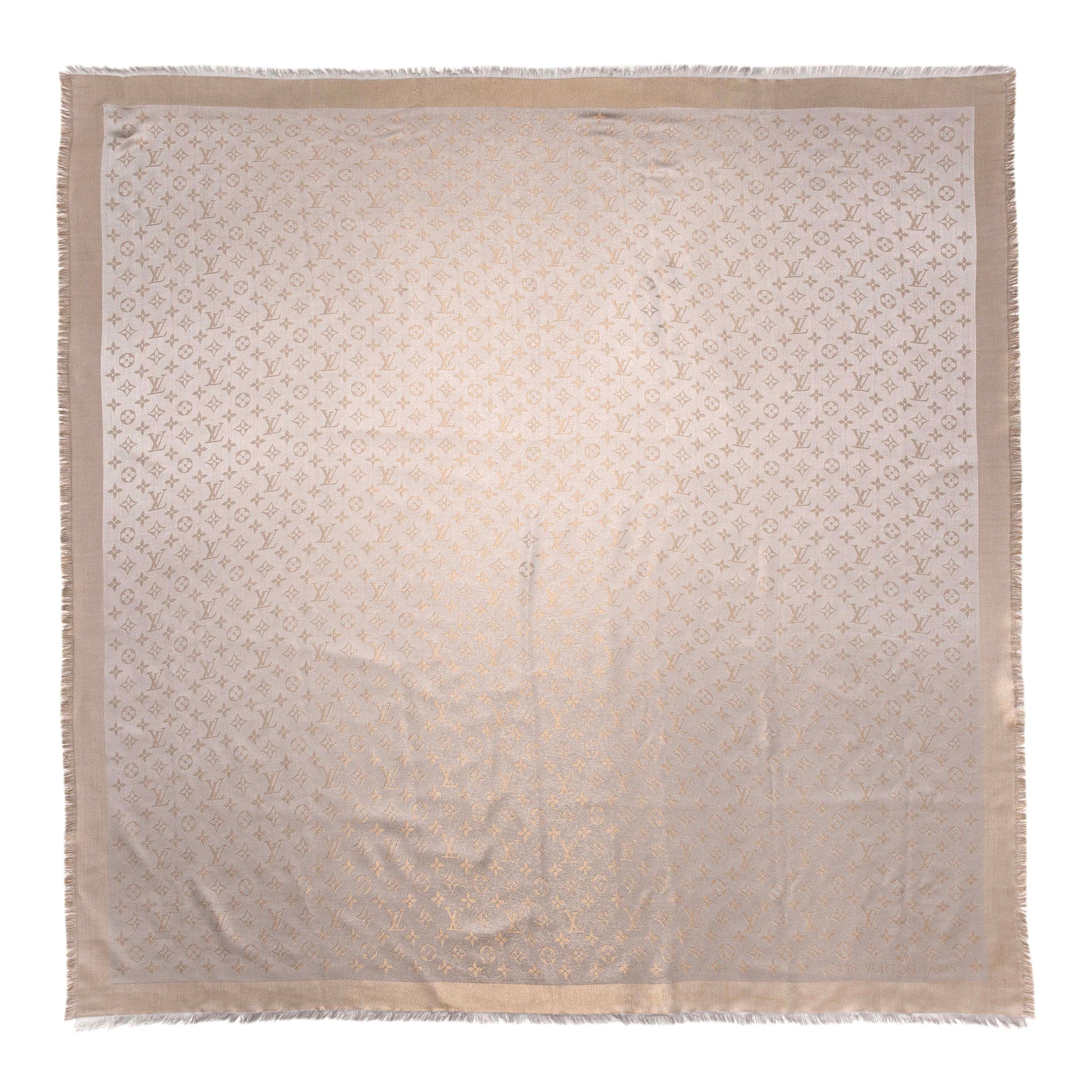 Exclusive Louis Vuitton Greige Monogram Shine Shawl — Side View