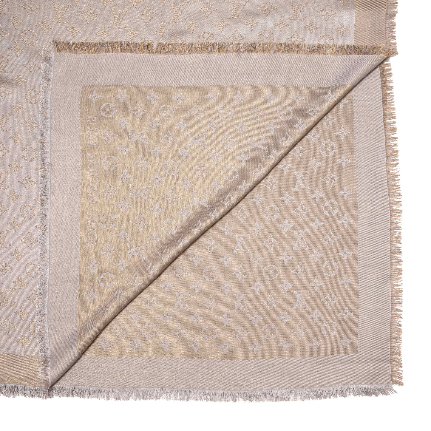 Exclusive Louis Vuitton Greige Monogram Shine Shawl — Back View