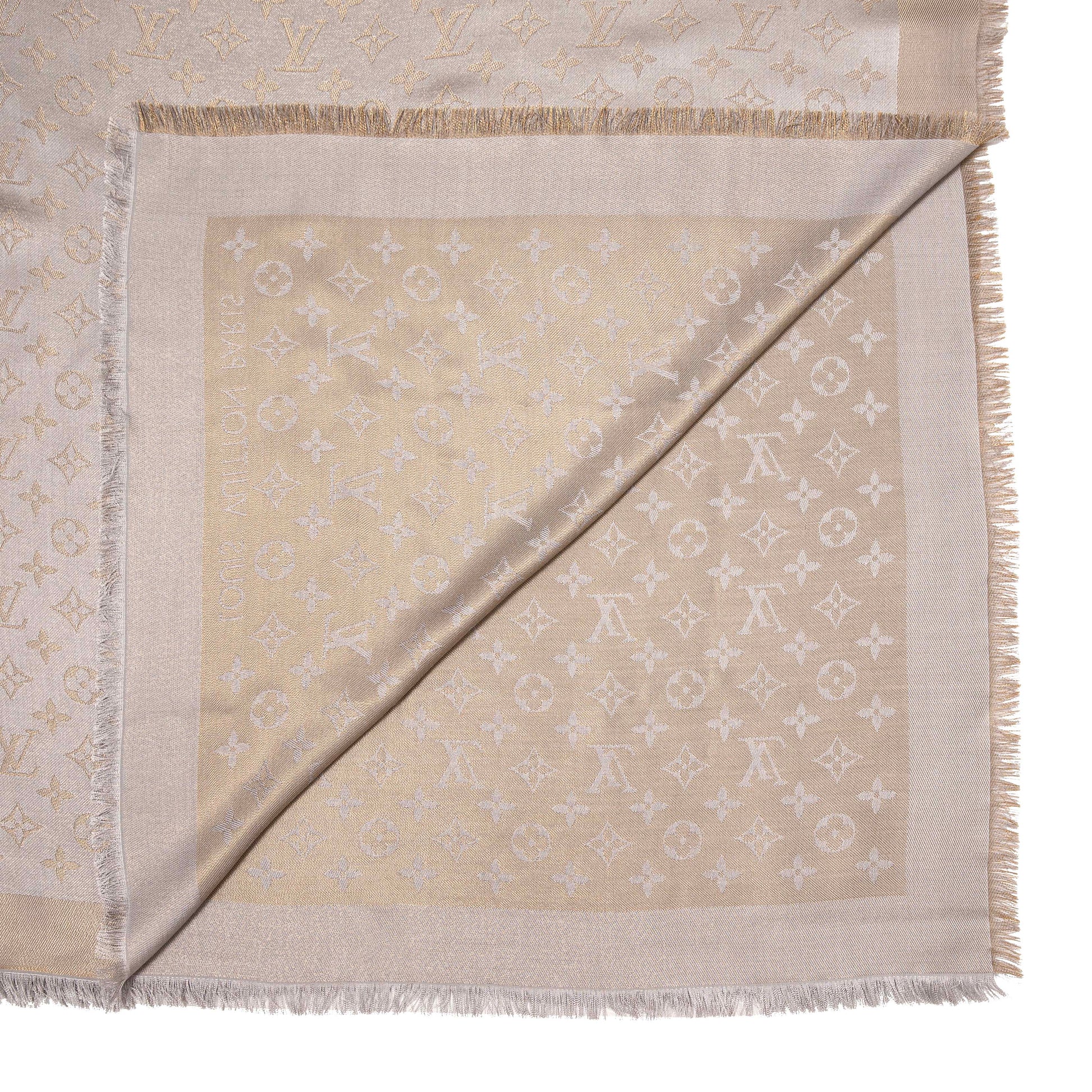 Exclusive Louis Vuitton Greige Monogram Shine Shawl — Back View