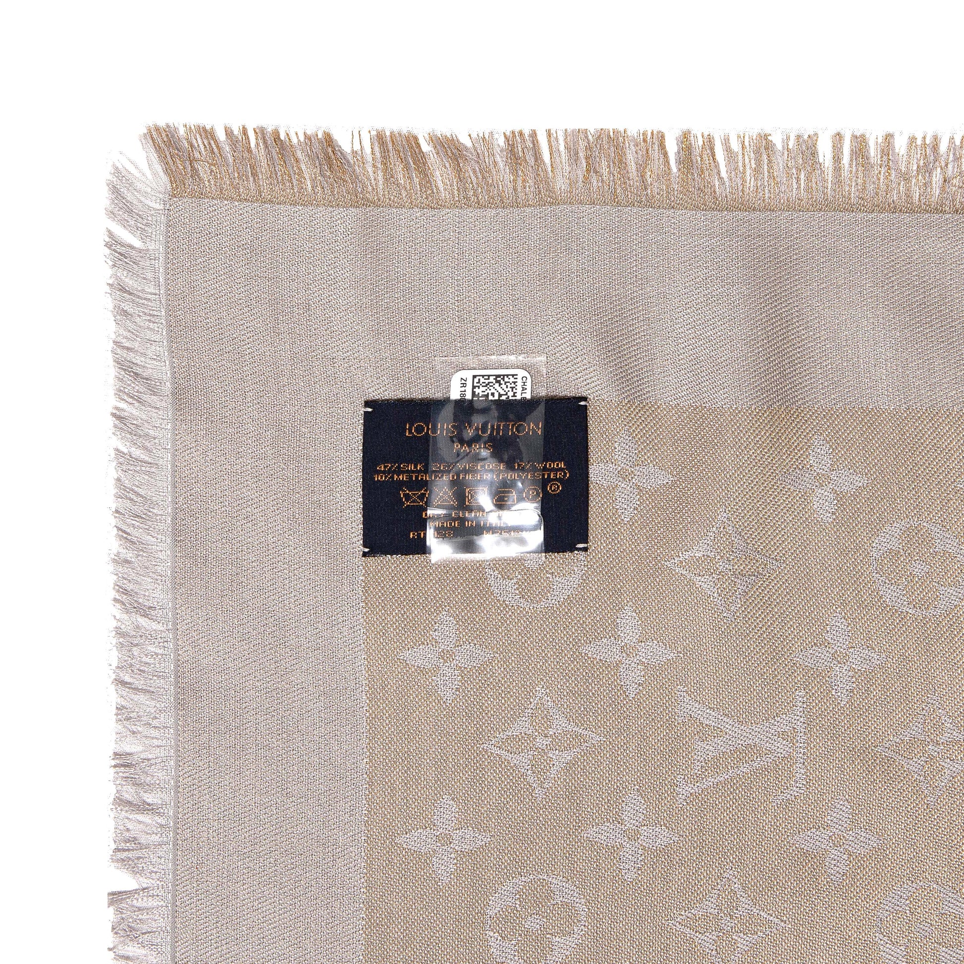 Exclusive Louis Vuitton Greige Monogram Shine Shawl — Top View