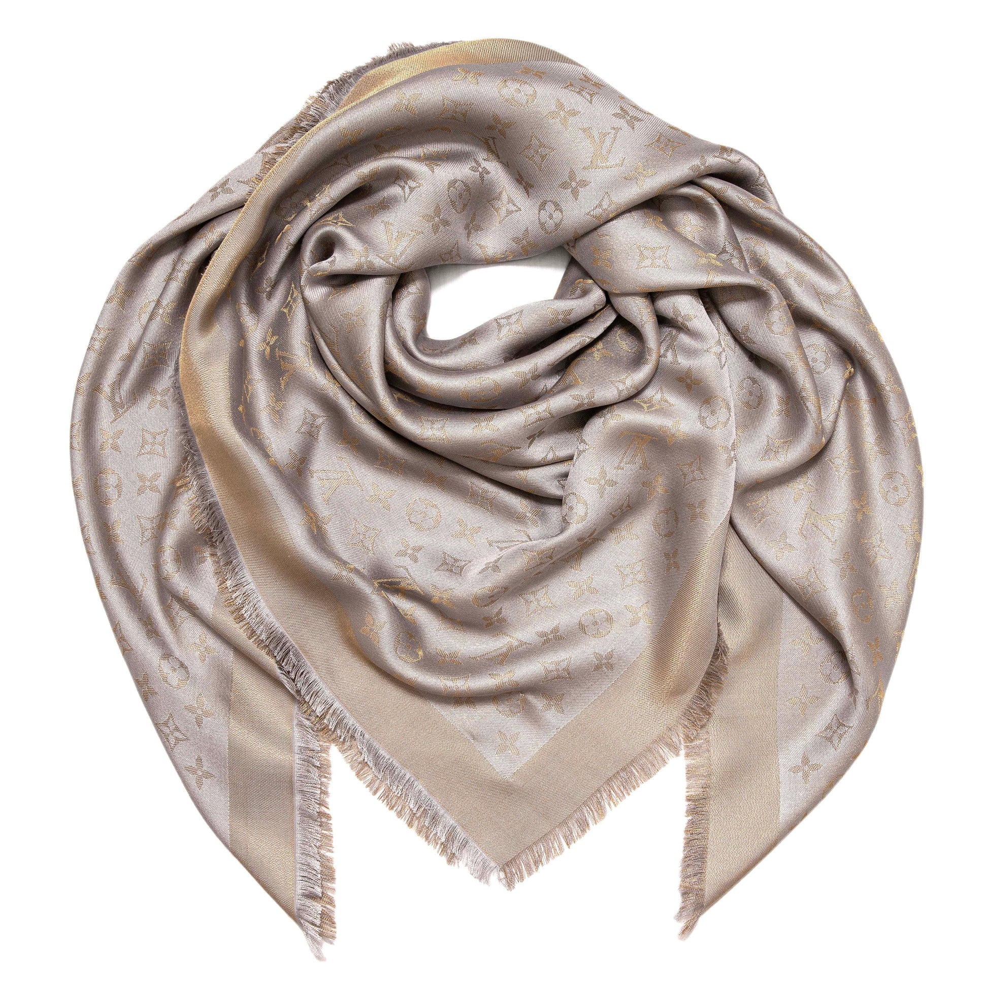 Exclusive Louis Vuitton Greige Monogram Shine Shawl — Front View