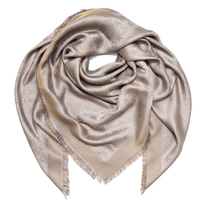 Exclusive Louis Vuitton Greige Monogram Shine Shawl — Front View