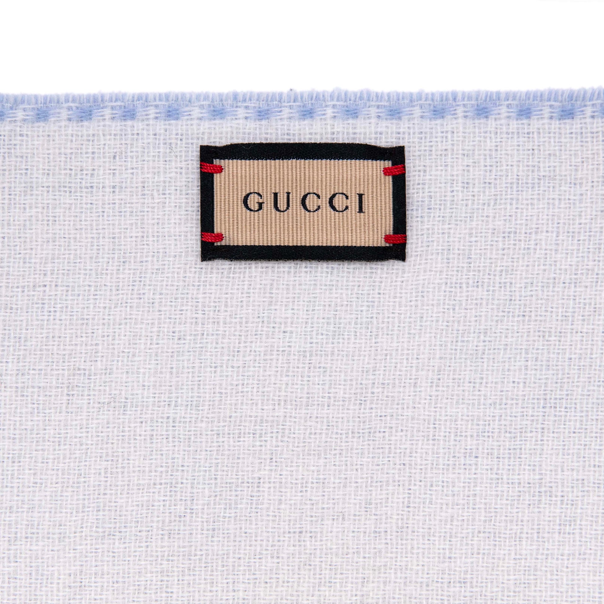 Exclusive Gucci Blue Ivory Wool Cashmere Interlocking G Scarf — Back View