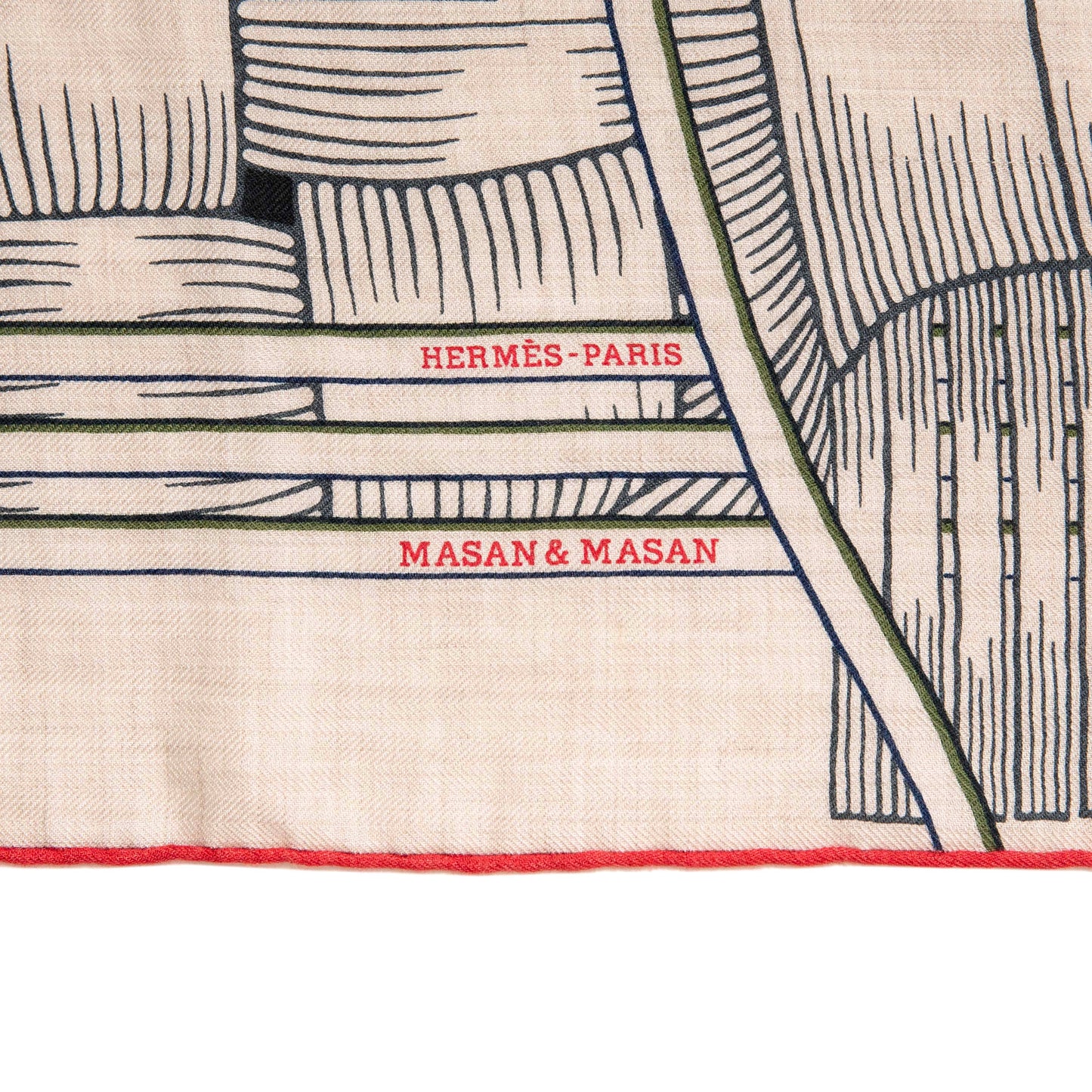 Exclusive Hermes Cashmere Silk Masan & Masan Triangle Scarf — Top View