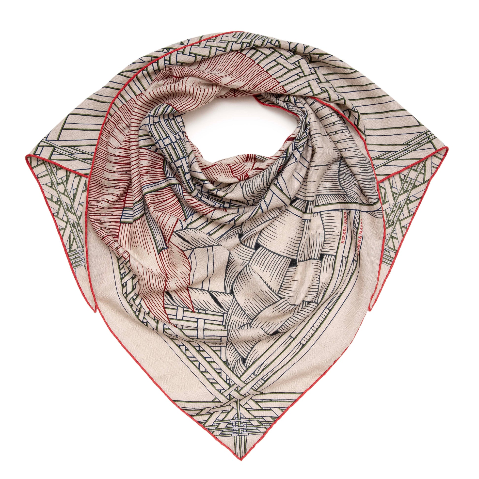 Exclusive Hermes Cashmere Silk Masan & Masan Triangle Scarf — Front View