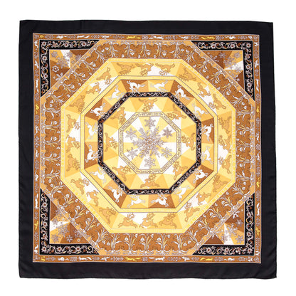 Exclusive Hermes Noir Jaune Or Silk Fleurs D'Hiver Scarf 90 — Side View