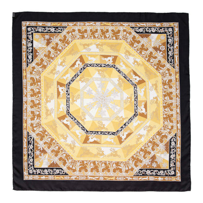 Exclusive Hermes Noir Jaune Or Silk Fleurs D'Hiver Scarf 90 — Back View