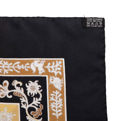 Exclusive Hermes Noir Jaune Or Silk Fleurs D'Hiver Scarf 90 — Top View