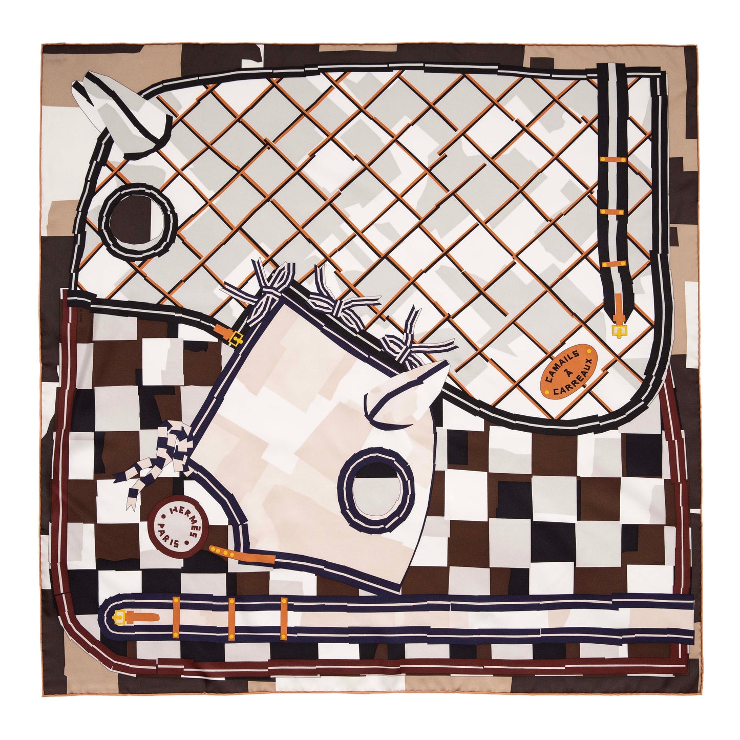 Exclusive Hermes Silk Camails a Carreaux Scarf 90 — Side View