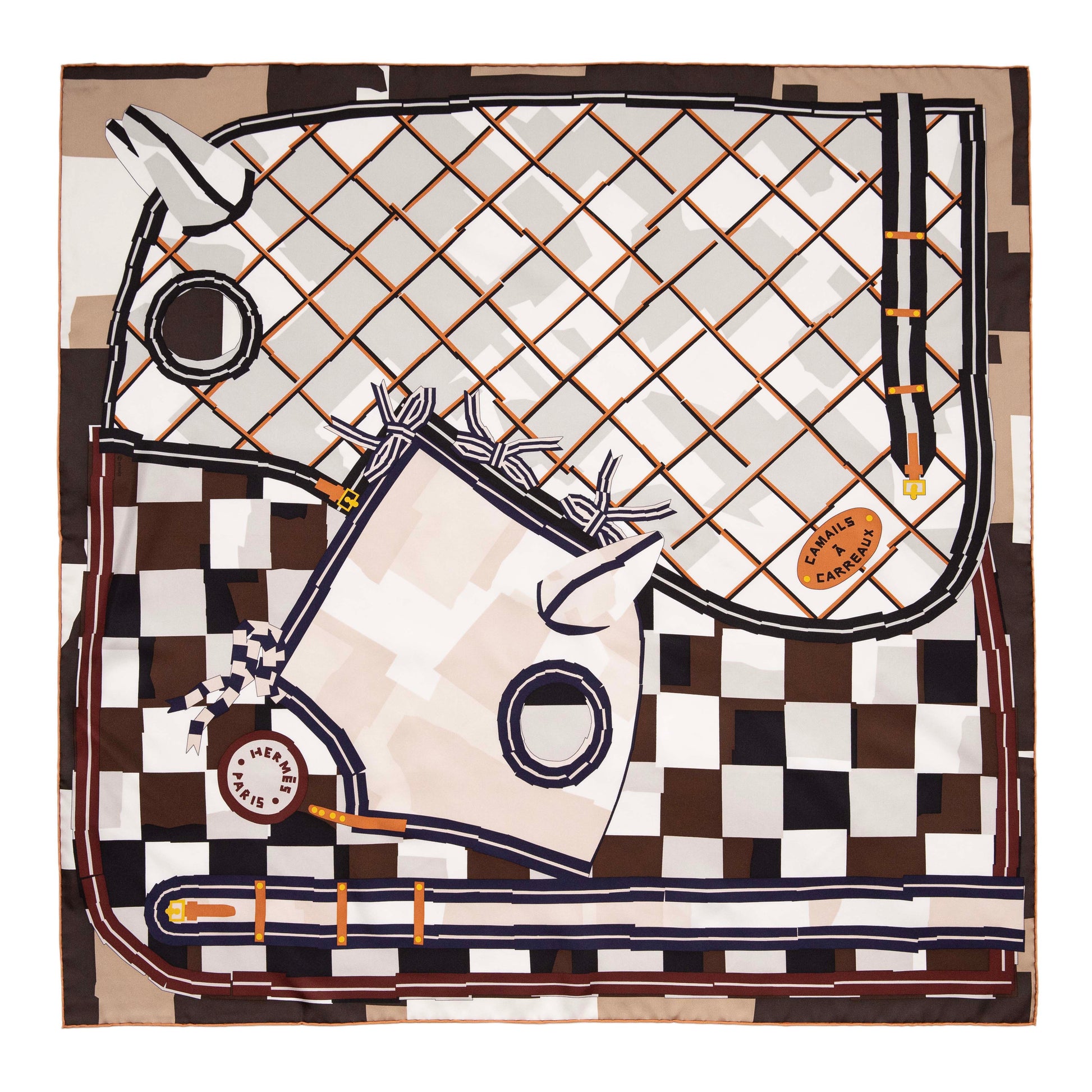 Exclusive Hermes Silk Camails a Carreaux Scarf 90 — Side View