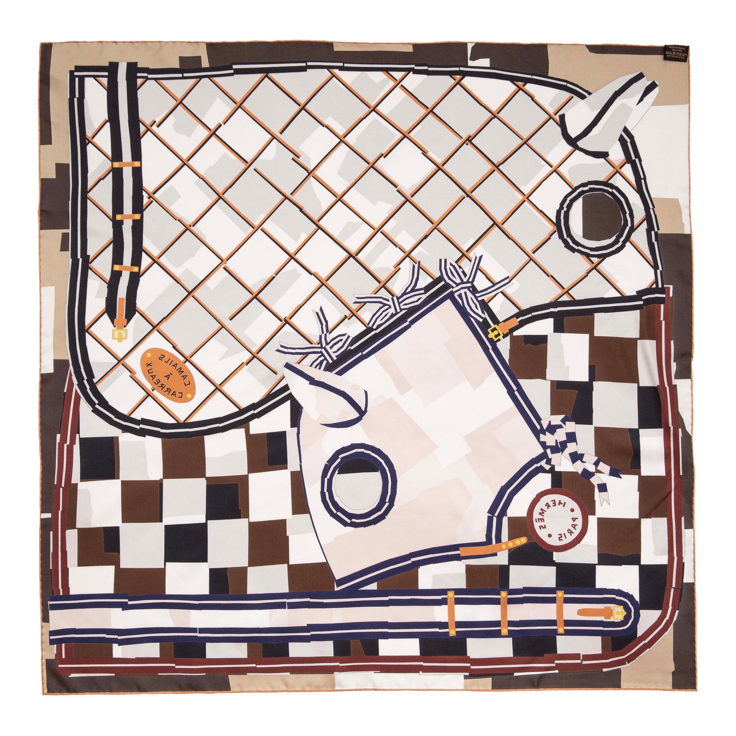 Exclusive Hermes Silk Camails a Carreaux Scarf 90 — Back View