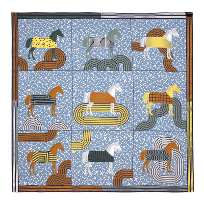 Exclusive Hermes Blue Silk Garde Robe Pop Scarf 90 — Back View