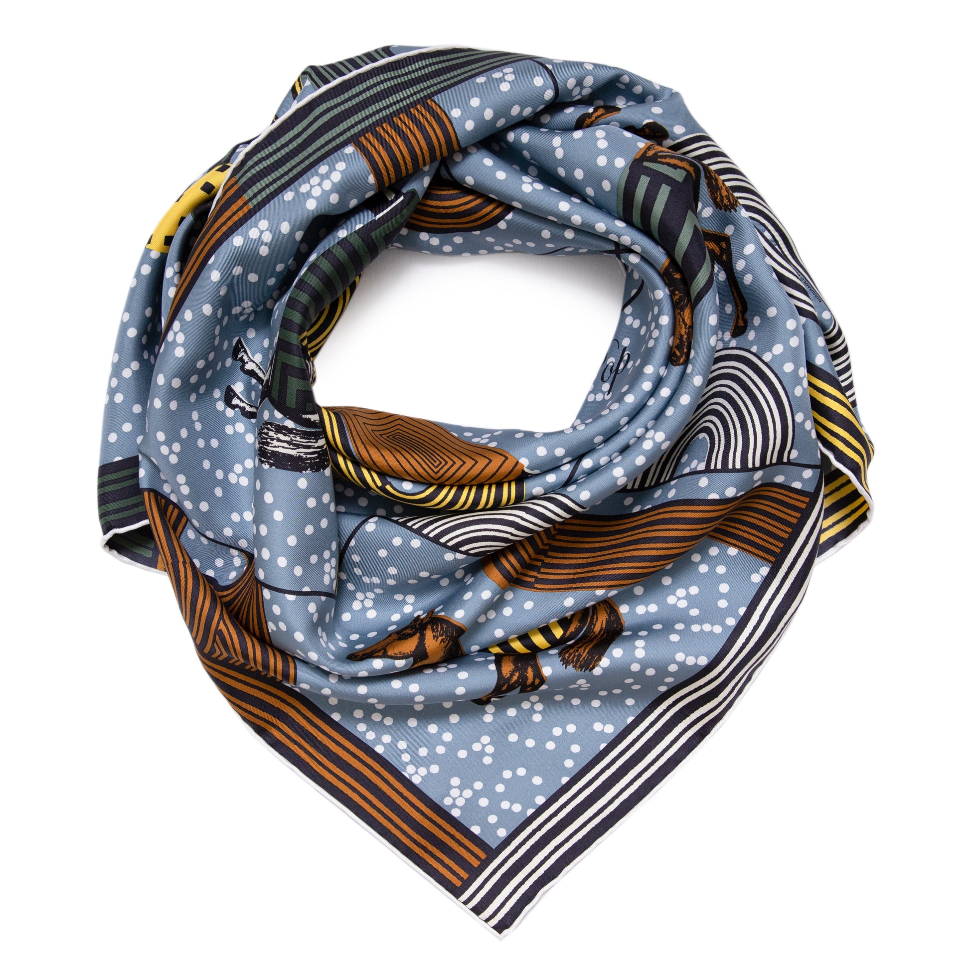 Exclusive Hermes Blue Silk Garde Robe Pop Scarf 90 — Front View