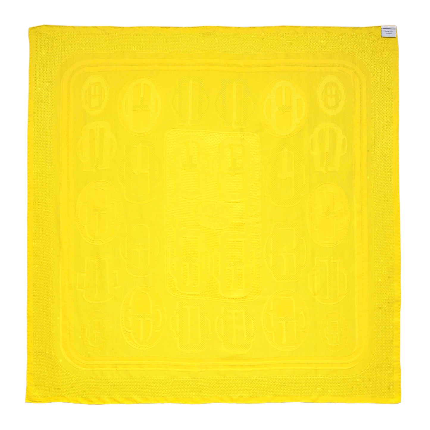 Exclusive Hermes Yellow Silk Bouclerie Moderne Scarf 90 — Back View