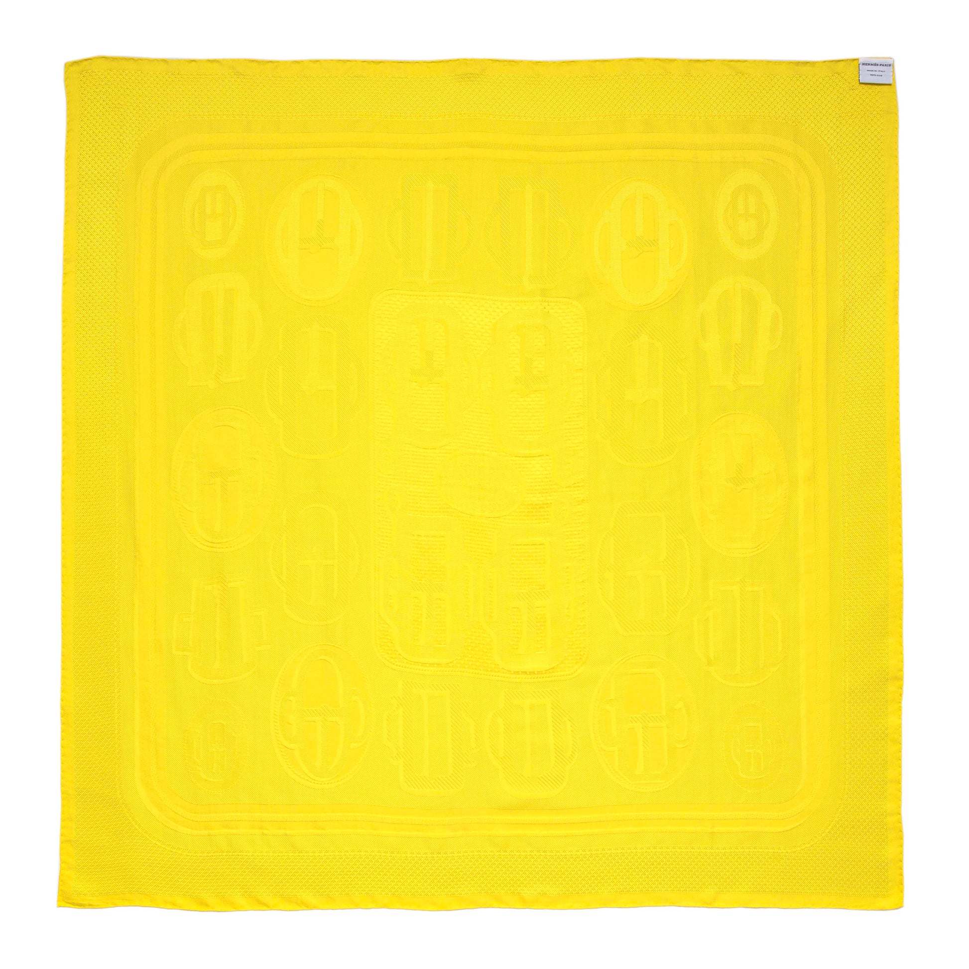 Exclusive Hermes Yellow Silk Bouclerie Moderne Scarf 90 — Back View
