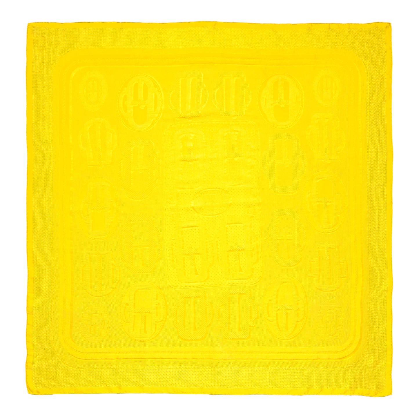 Exclusive Hermes Yellow Silk Bouclerie Moderne Scarf 90 — Side View