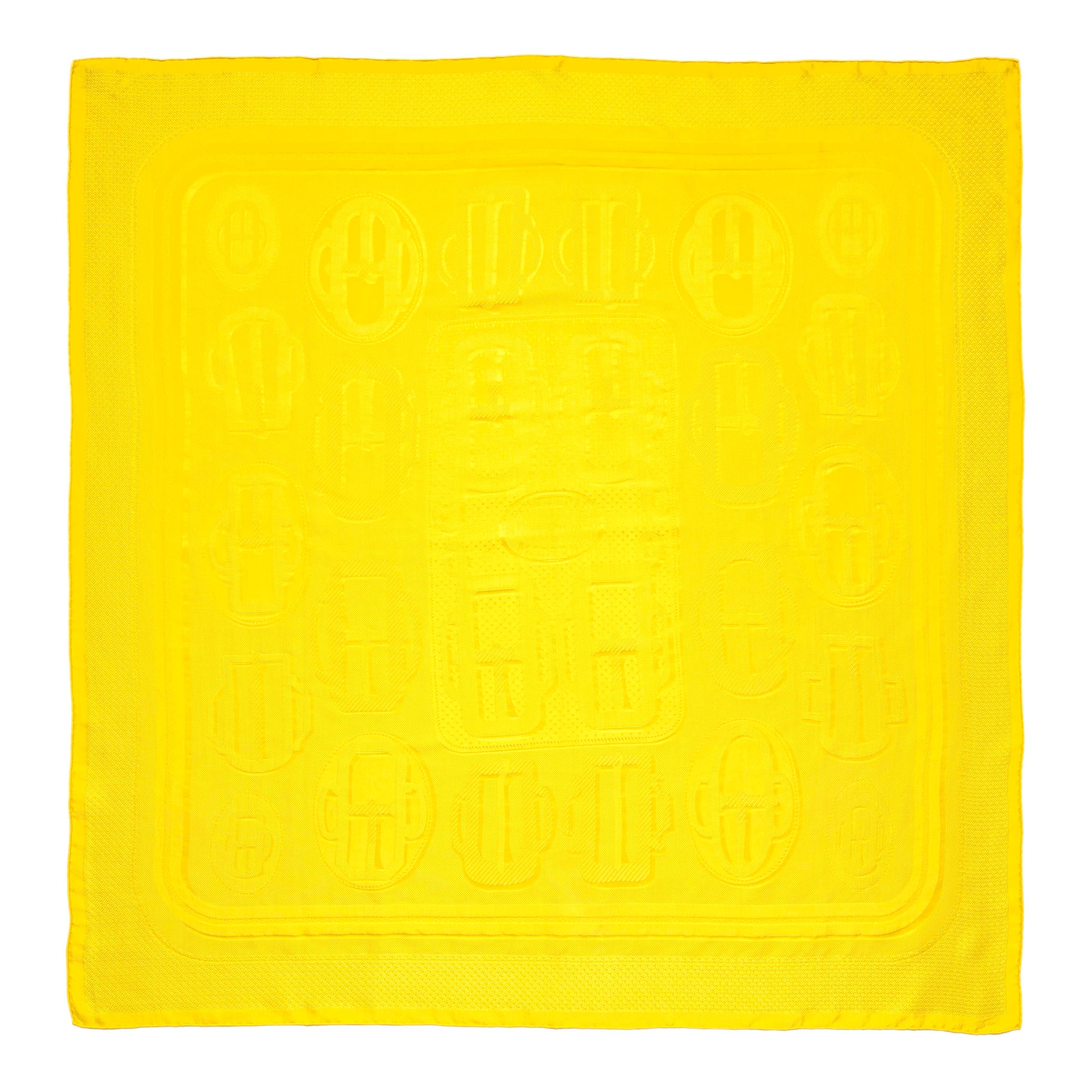 Exclusive Hermes Yellow Silk Bouclerie Moderne Scarf 90 — Side View