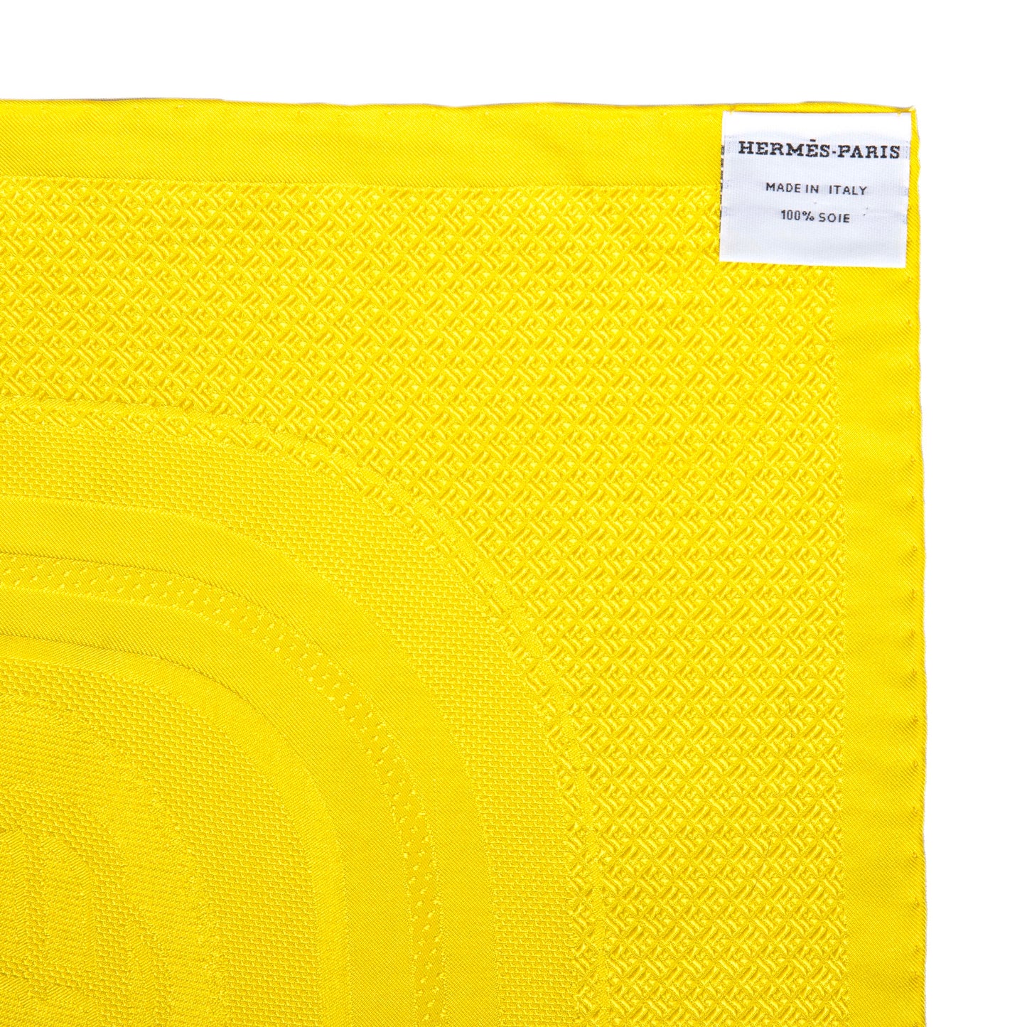 Exclusive Hermes Yellow Silk Bouclerie Moderne Scarf 90 — Top View