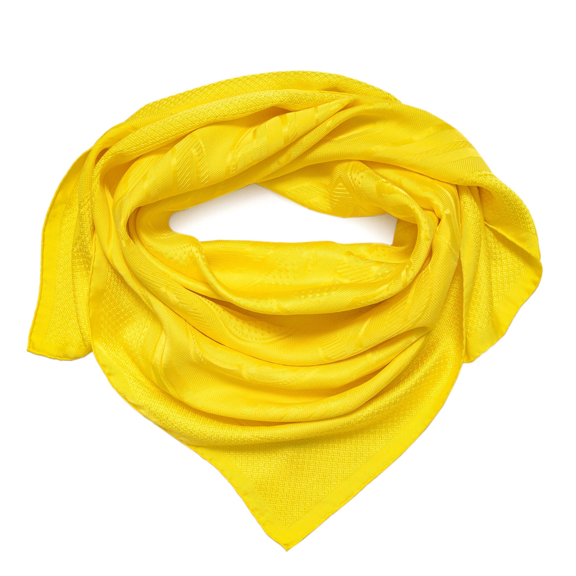 Exclusive Hermes Yellow Silk Bouclerie Moderne Scarf 90 — Front View