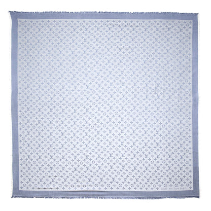 Exclusive Louis Vuitton Blue Silk Wool Monogram Shawl — Side View