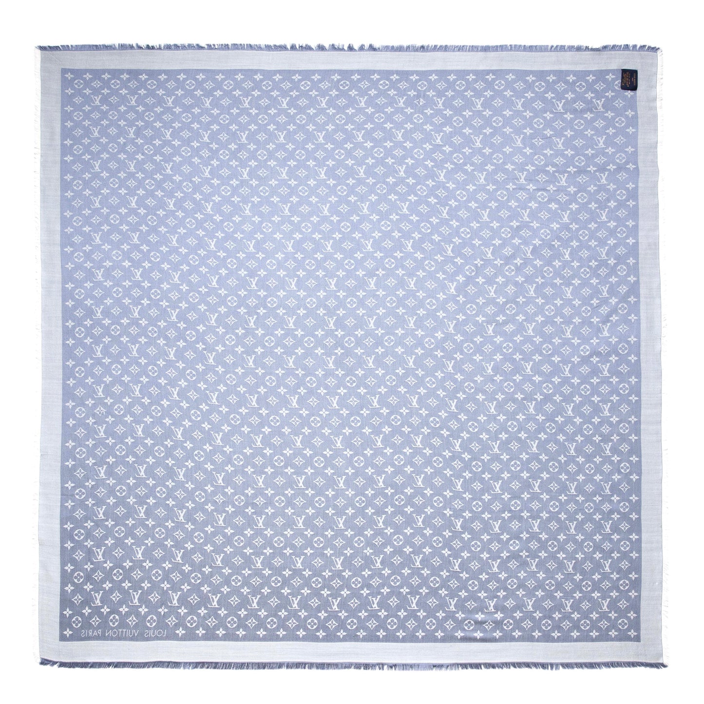 Exclusive Louis Vuitton Blue Silk Wool Monogram Shawl — Back View