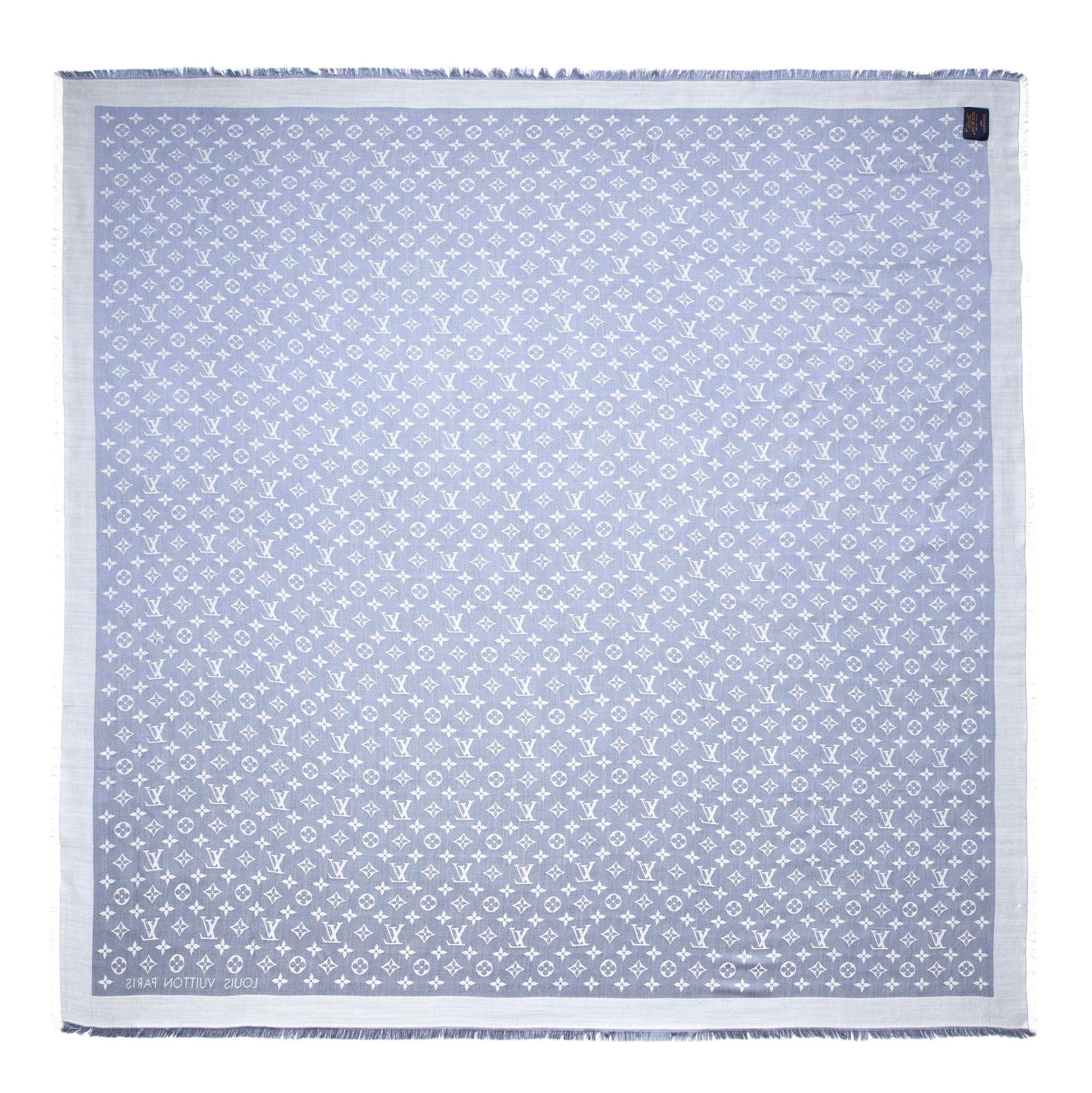 Exclusive Louis Vuitton Blue Silk Wool Monogram Shawl — Back View