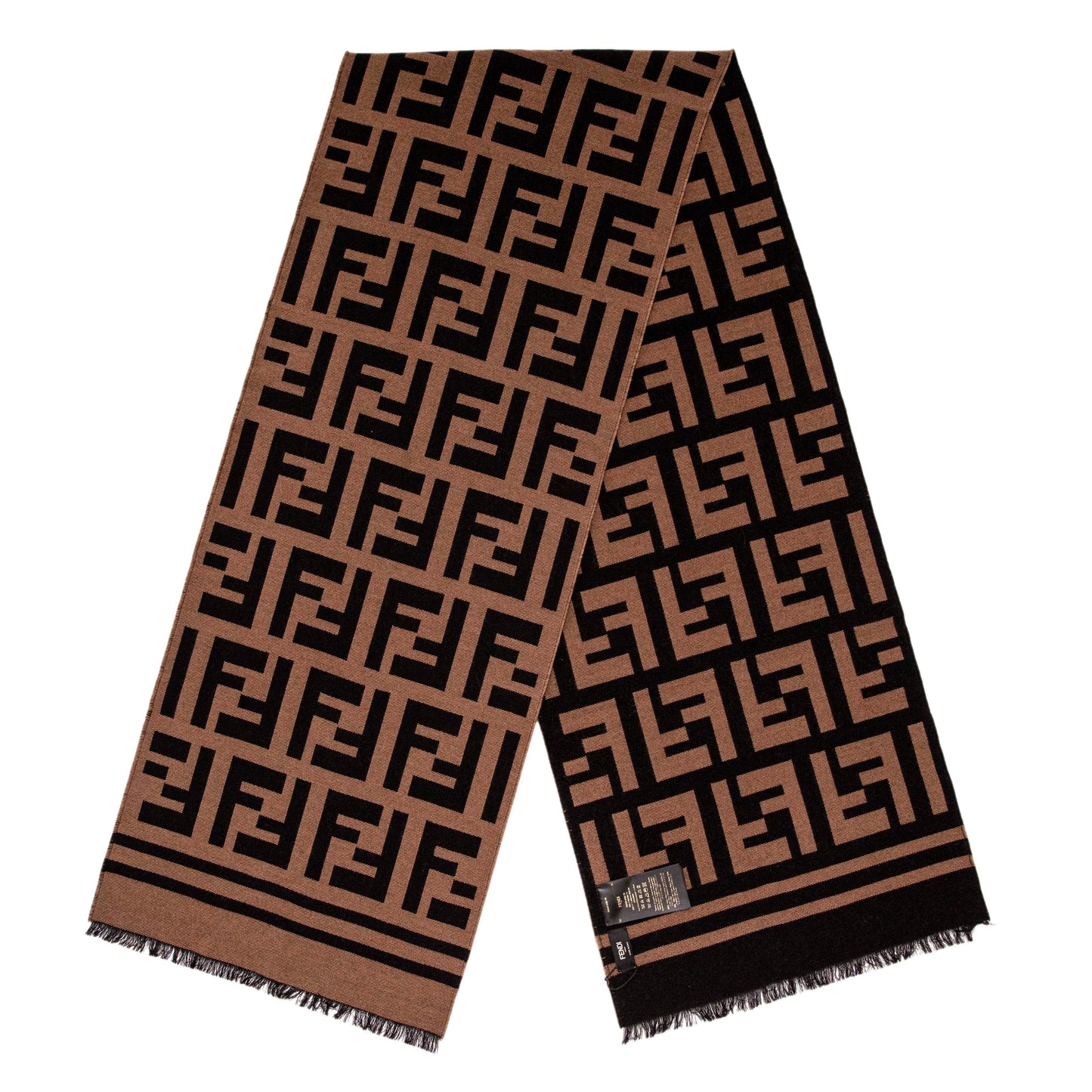 Exclusive Fendi Brown Wool Silk FF Motif Scarf — Front View