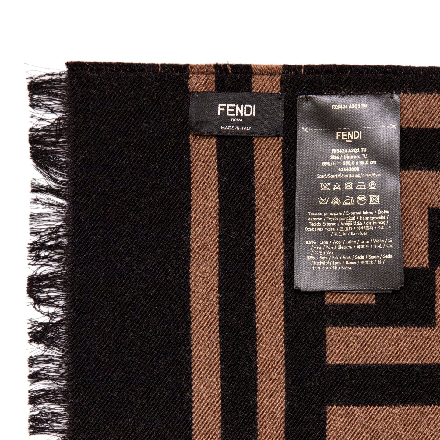 Exclusive Fendi Brown Wool Silk FF Motif Scarf — Back View