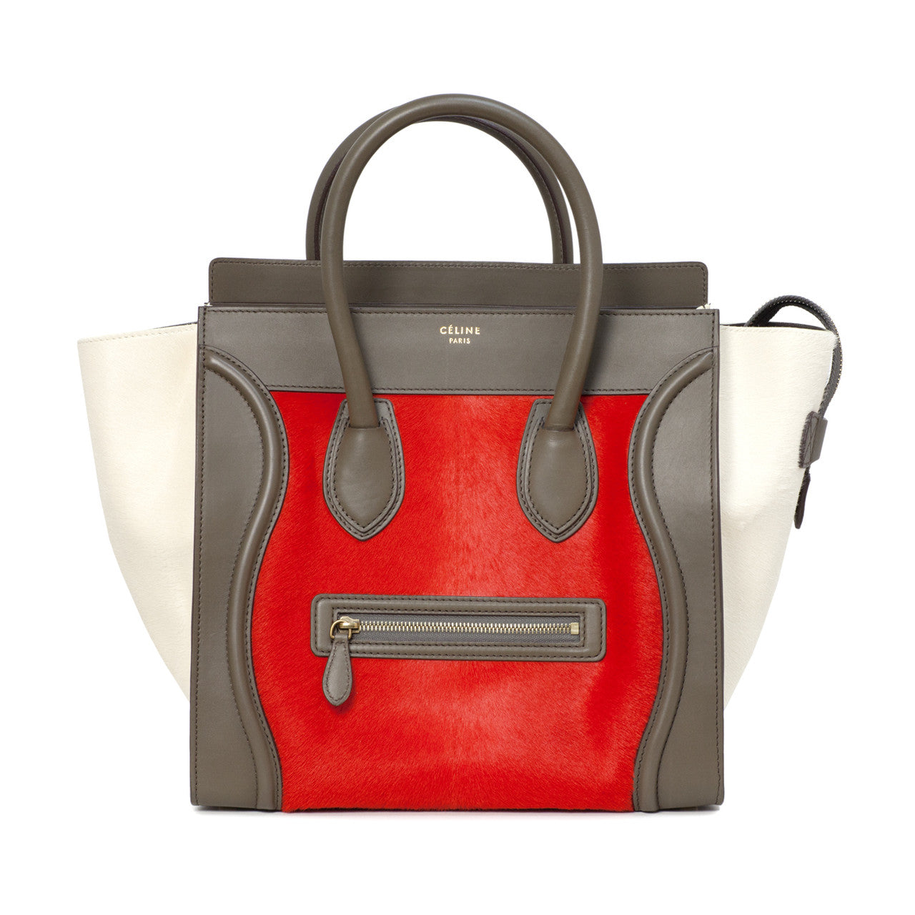 Exclusive Celine Tri Color Calf Hair & Leather Mini Luggage Tote — Front View