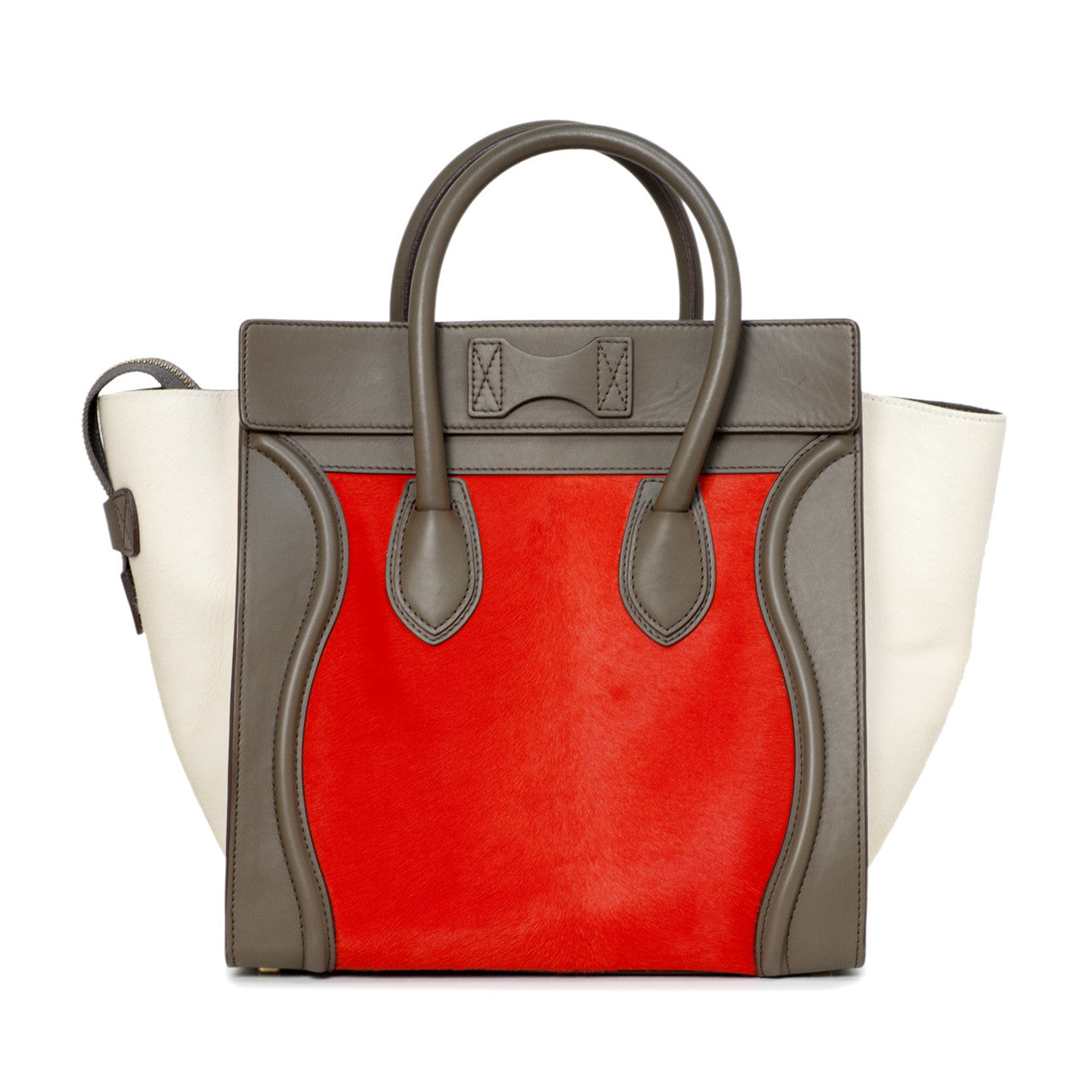 Exclusive Celine Tri Color Calf Hair & Leather Mini Luggage Tote — Detail View