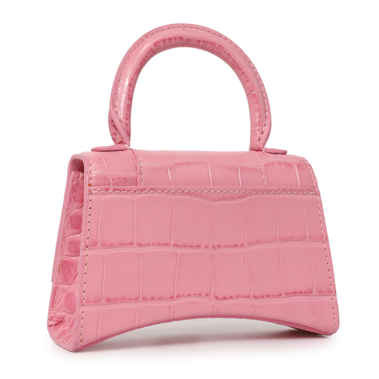 Exclusive Balenciaga Pink Crocodile Embossed Shiny Calfskin Mini Hourglass Top Handle Bag — Back View
