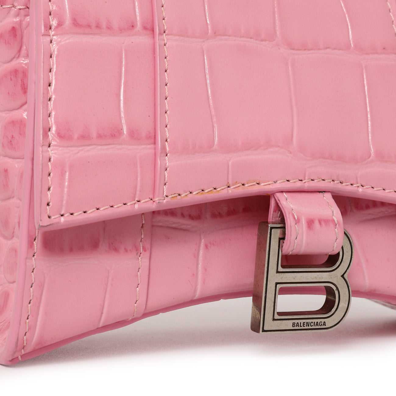 Exclusive Balenciaga Pink Crocodile Embossed Shiny Calfskin Mini Hourglass Top Handle Bag — Alternate View 9