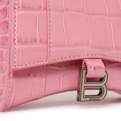 Exclusive Balenciaga Pink Crocodile Embossed Shiny Calfskin Mini Hourglass Top Handle Bag — Alternate View 9