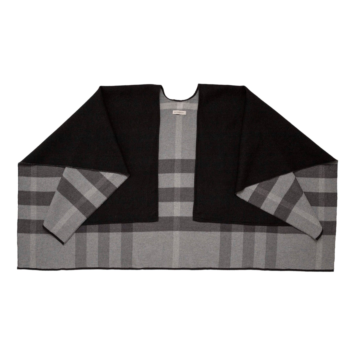 Exclusive Burberry Black Grey Check Merino Wool Cape — Front View