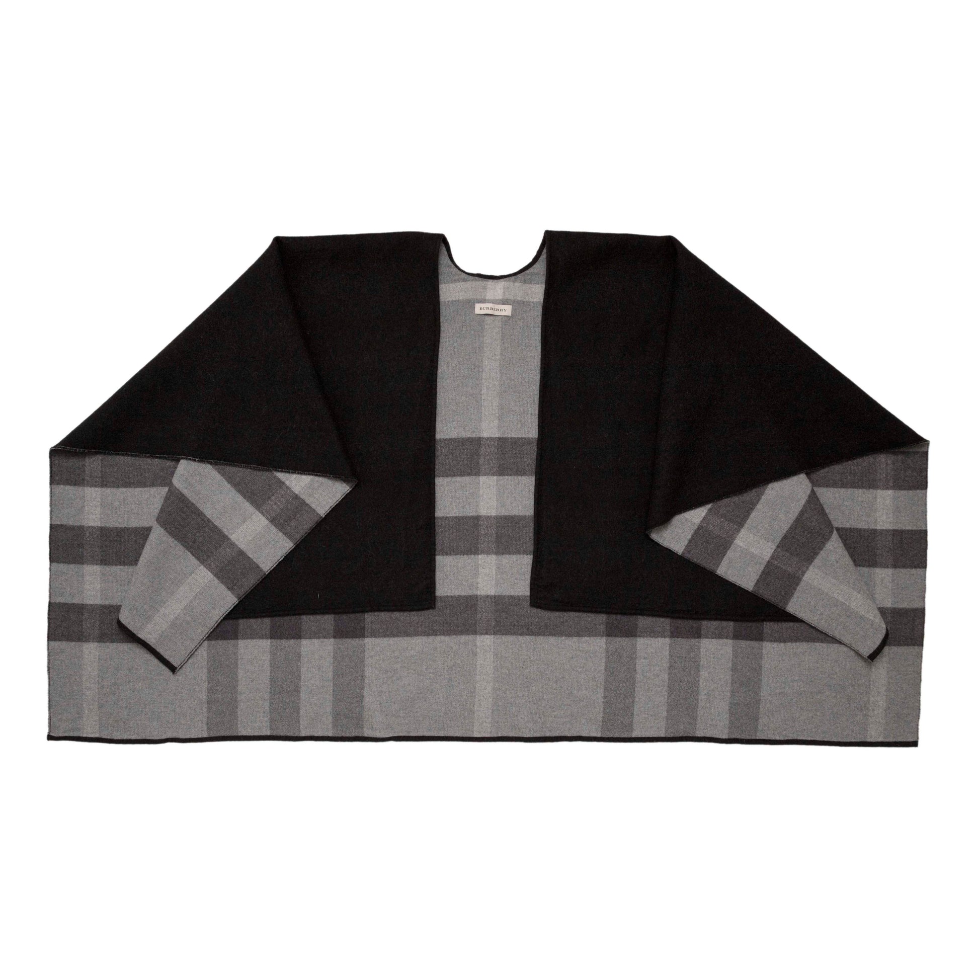 Exclusive Burberry Black Grey Check Merino Wool Cape — Front View