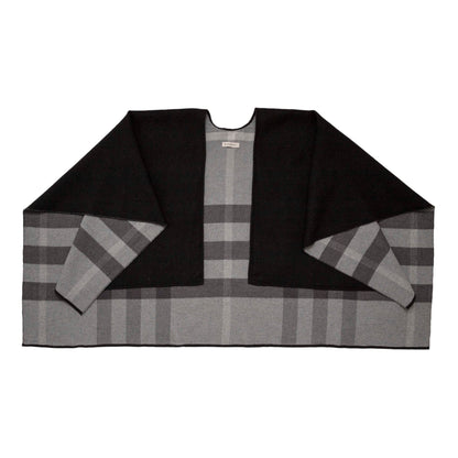 Exclusive Burberry Black Grey Check Merino Wool Cape — Front View