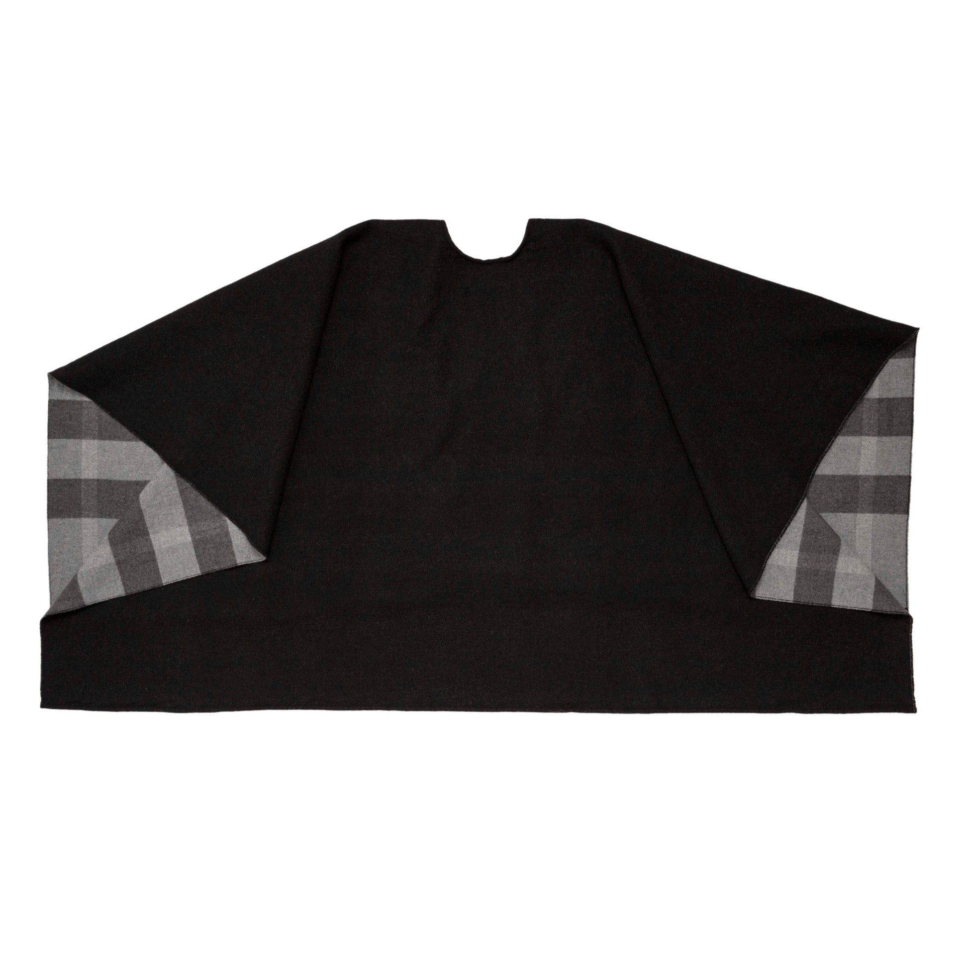 Exclusive Burberry Black Grey Check Merino Wool Cape — Side View