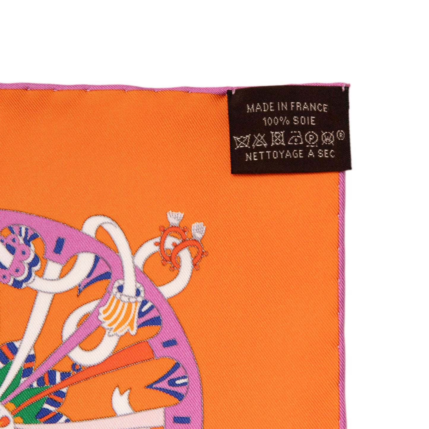 Exclusive Hermes Orange La Folle Parade Silk Scarf 90 — Top View