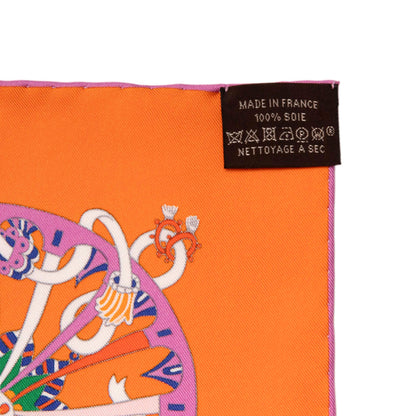 Exclusive Hermes Orange La Folle Parade Silk Scarf 90 — Top View