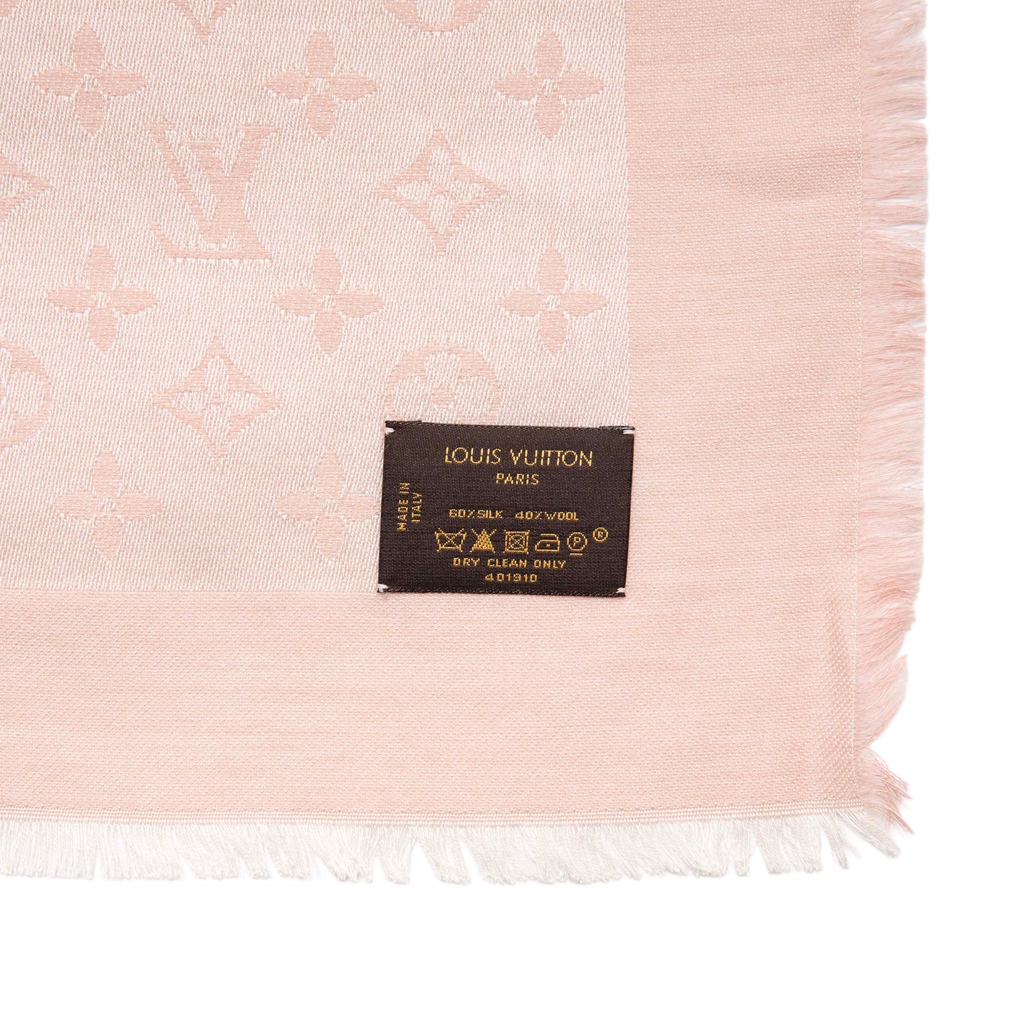 Exclusive Louis Vuitton Pink Silk Wool Monogram Shawl — Top View