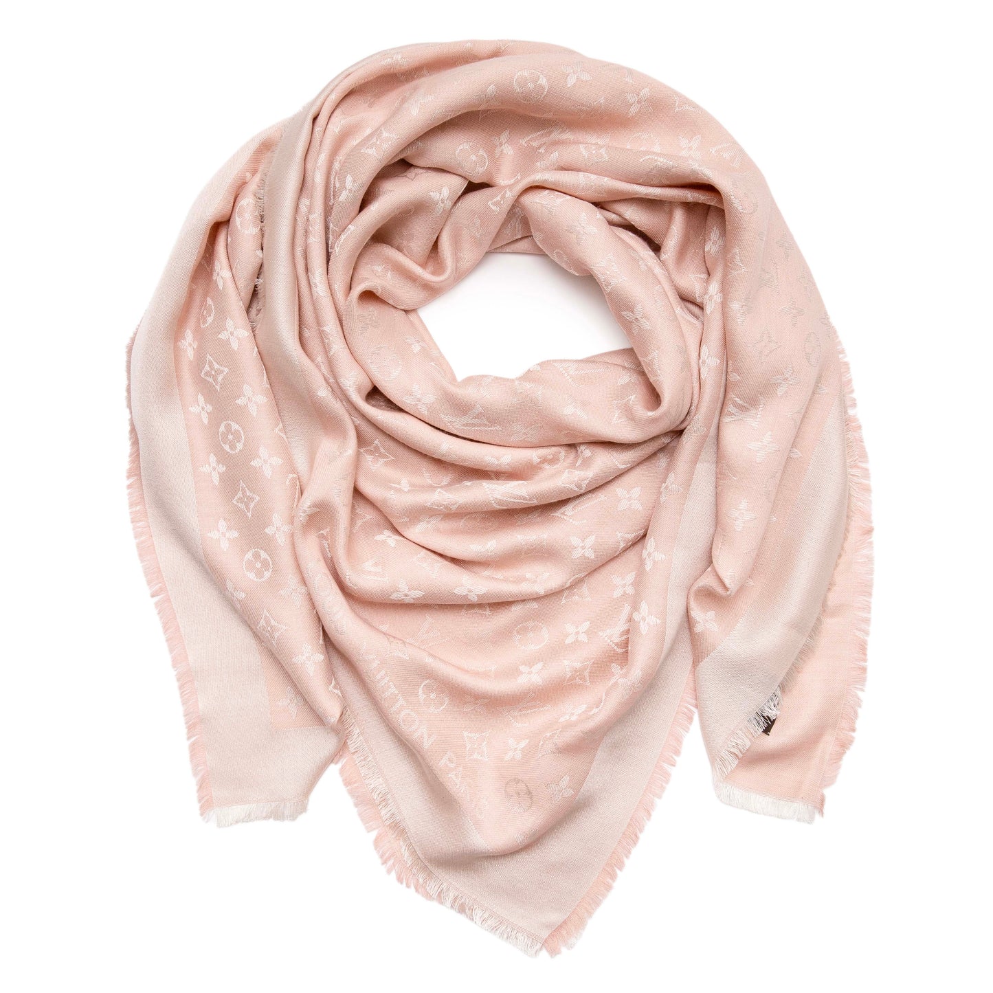 Exclusive Louis Vuitton Pink Silk Wool Monogram Shawl — Front View