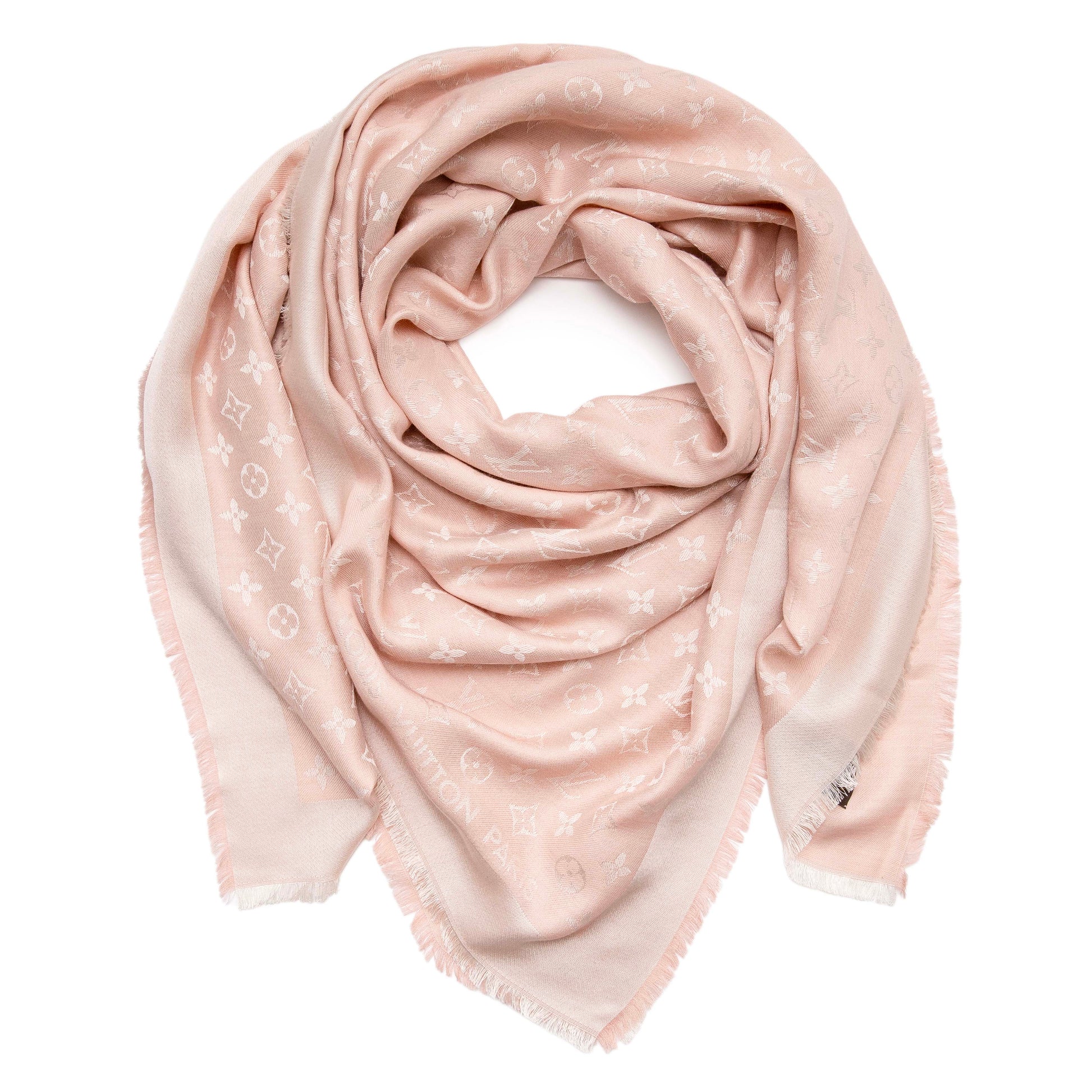 Exclusive Louis Vuitton Pink Silk Wool Monogram Shawl — Front View